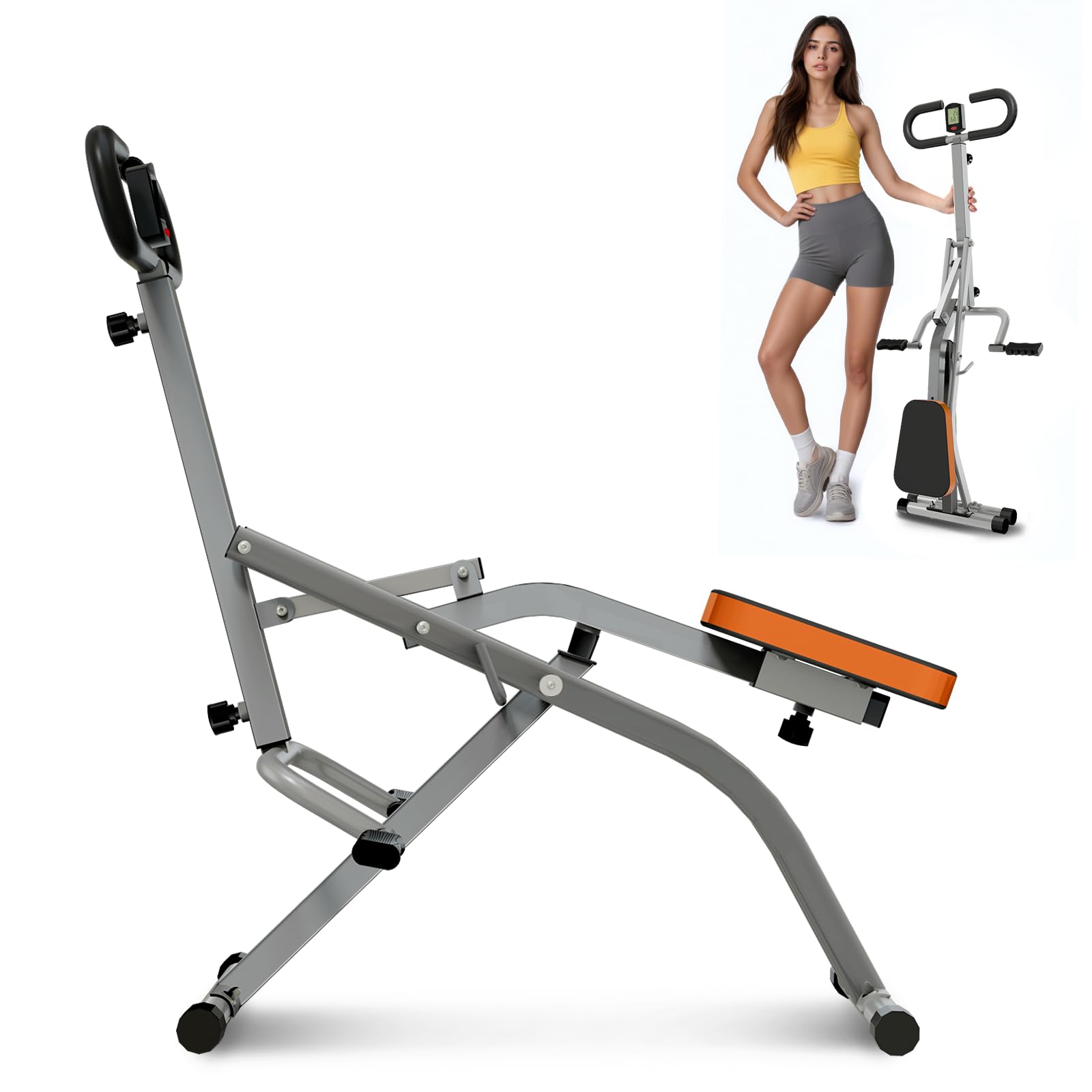 RIVANO Squat Machine, Ab Workout Equipment, 265lbs Loading Capacity Rowing Machines for Home Foldable with Adjustable Resistance Bands and Display, Exercise Trainer for Botty Butt Thighs, Grey