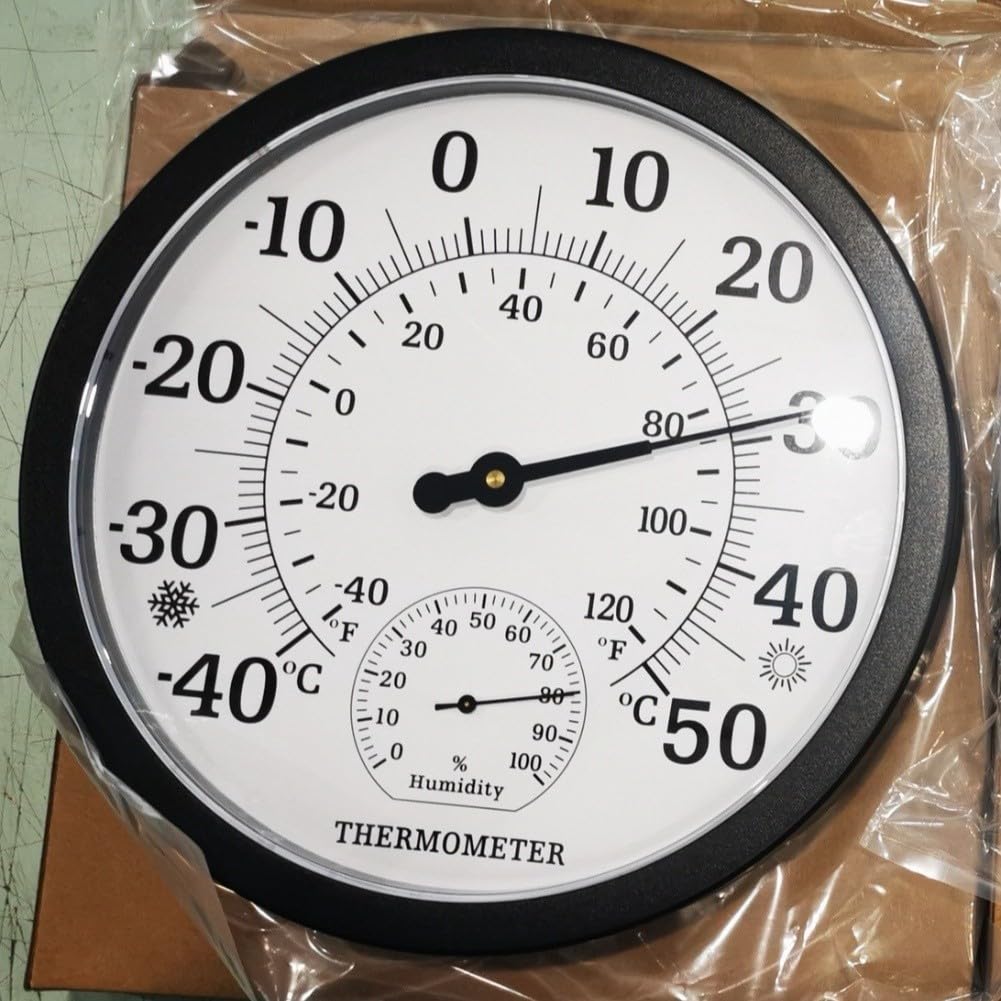 Termómetro higrómetro inalámbrico, calibre analógico de 25 cm para interiores y exteriores con pantalla acrílica grande, temperatura de -40 a 50 °C y 0-100% para humedad RH para invernadero — view 8