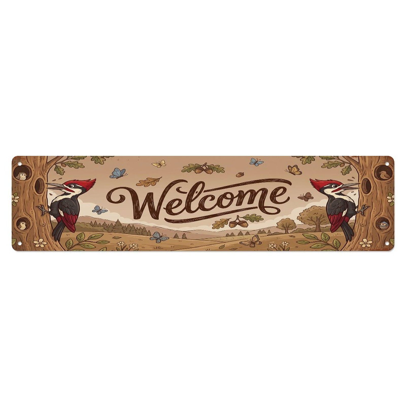 Cxhjca 4X16inch(10X40cm) Vintage Welcome Woodpecker Tree Metal Tin Sign