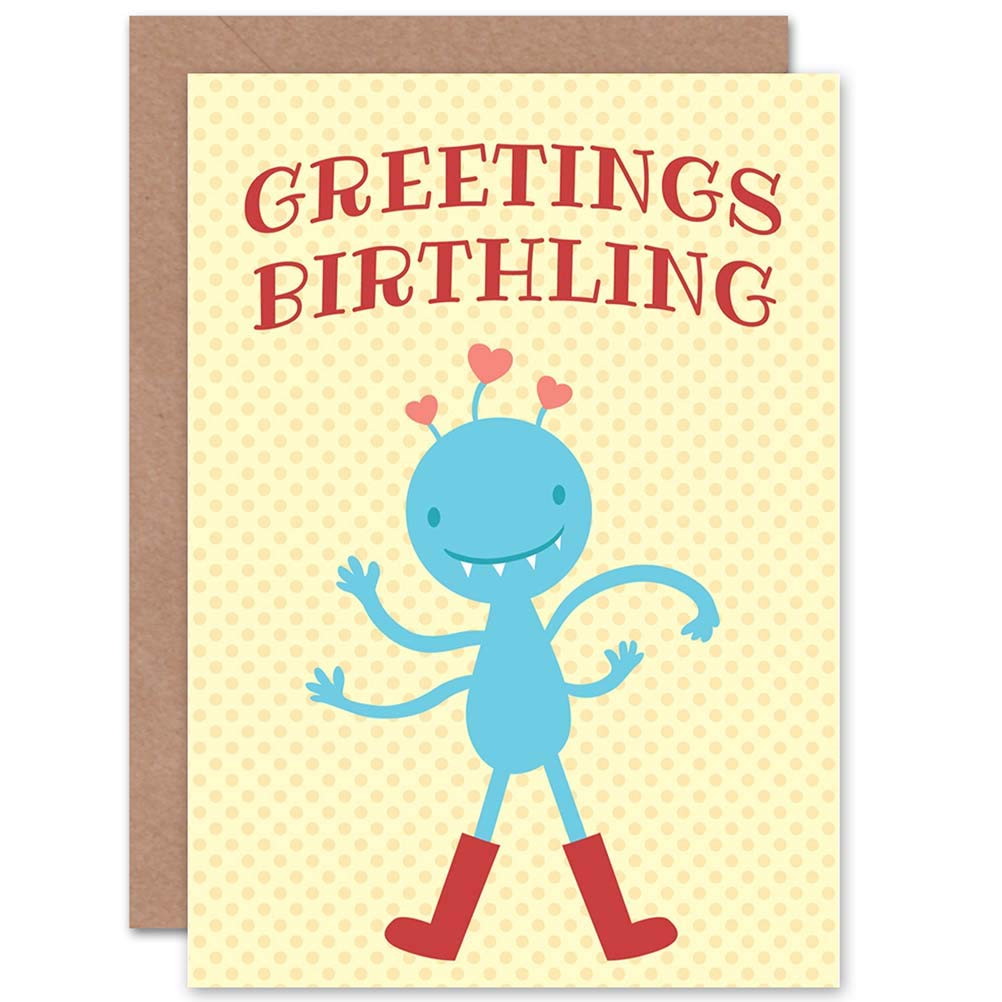 Wee Blue Coo BABY BIRTH CARTOON ALIEN BIRTHLING NEW ART GREETINGS GIFT CARD
