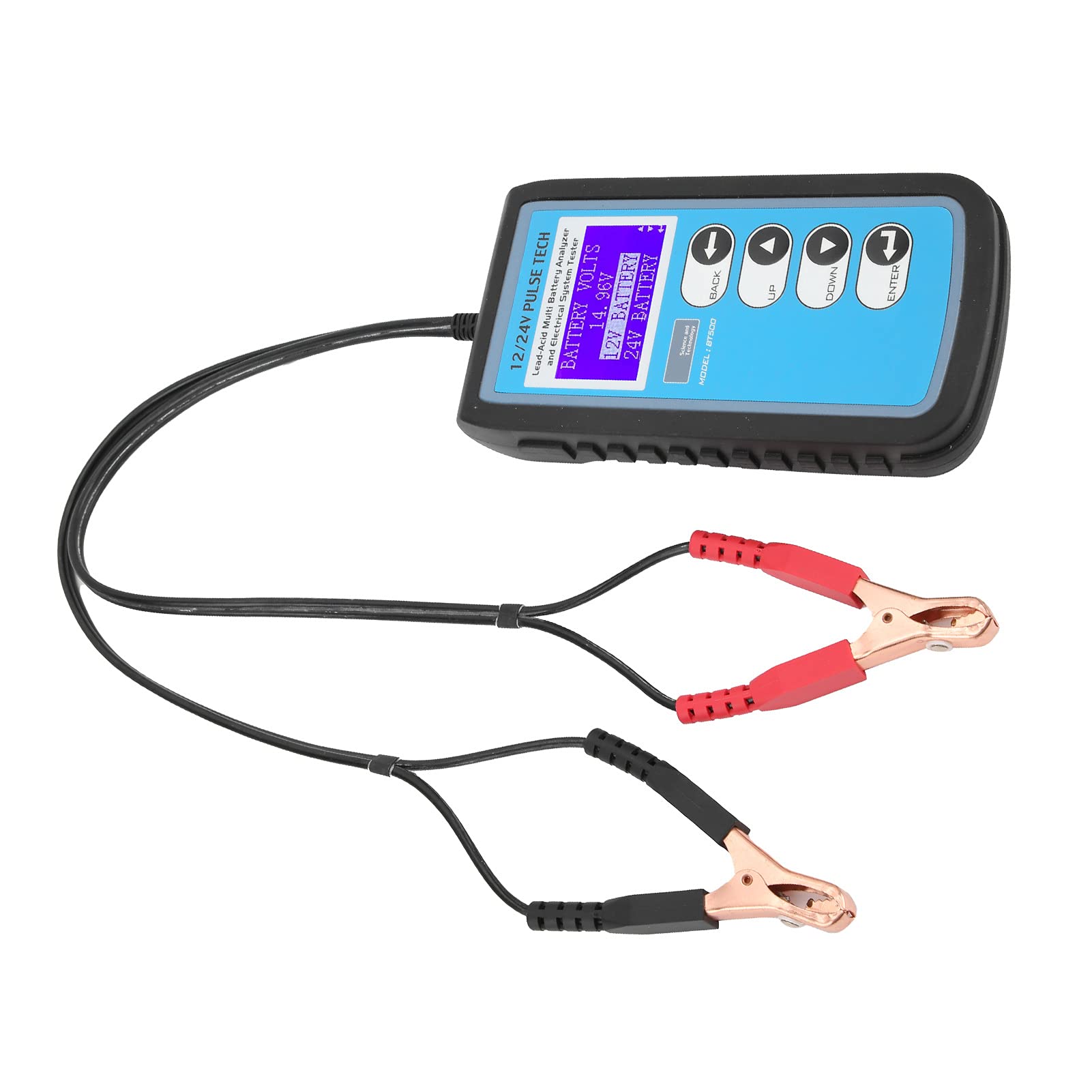 Comprobador de batería BT500, comprobador de batería de Coche de 12 V/24 V, analizador de batería automático con retroiluminación LED LCD para baterías estándar CCA DIN IEC EN