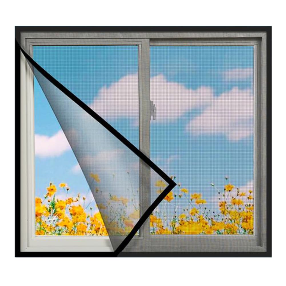Fly Screens for Windows Replacement, Anti-Mosquito Insect Fly Screen, 1Pcs Adjustable DIY Fly Screen Mesh with Self-Adhesives Tape, Cat Window Protection (100x130cm,Grey Net-Black Tape)