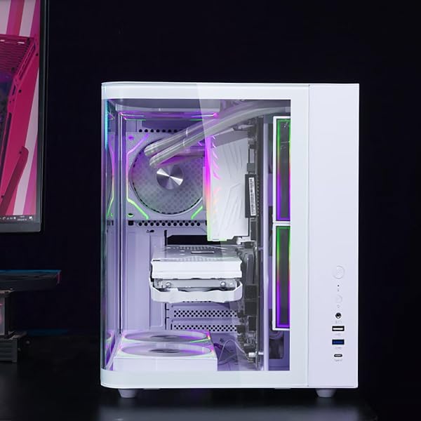 PCケース ATX対応 ミドルタワー ピラーレス設計 曲面強化ガラス側面パネル 静音&高冷却 ゲーム/オフィス兼用 (ホワイト) - 2