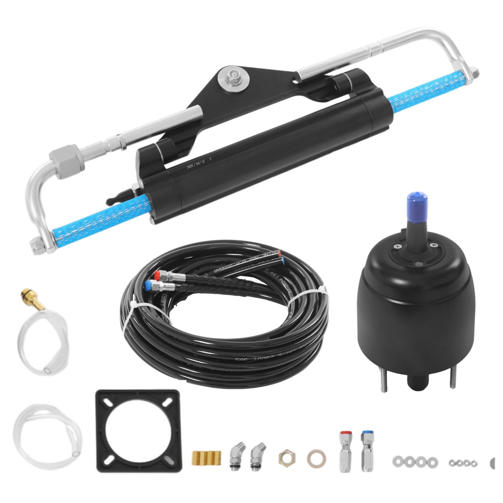 Kit de dirección hidráulica fueraborda de 150 CV, kit de dirección hidráulica para barcos marinos, mecanismo de dirección hidráulica con bomba hidráulica, cilindro de dirección y mangueras