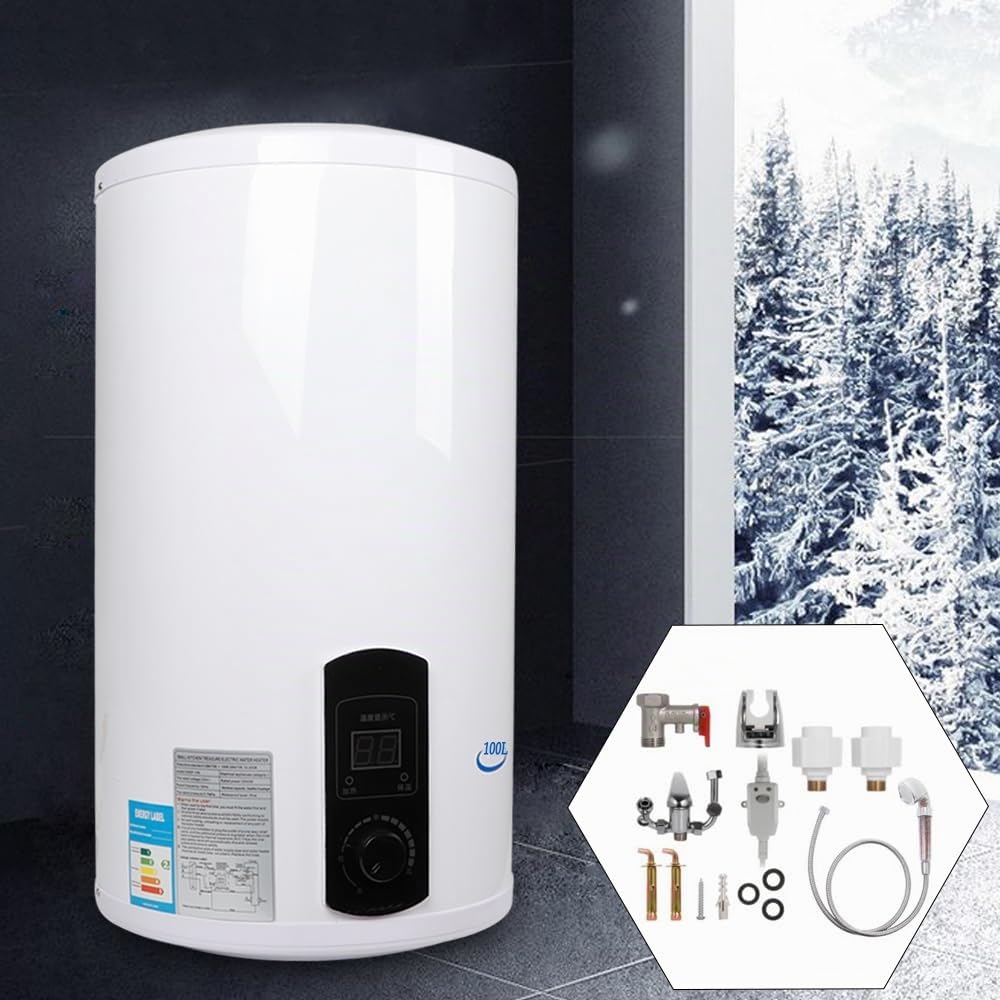 Elektrischer Warmwasserspeicher Warmwasserboiler Boiler 60L 2000W Elektro Warmwasserboiler Wasserboiler IPX4 Vertikal LED Anzeige Emaillierter Innenbehälter Druckfest 220V (60L)