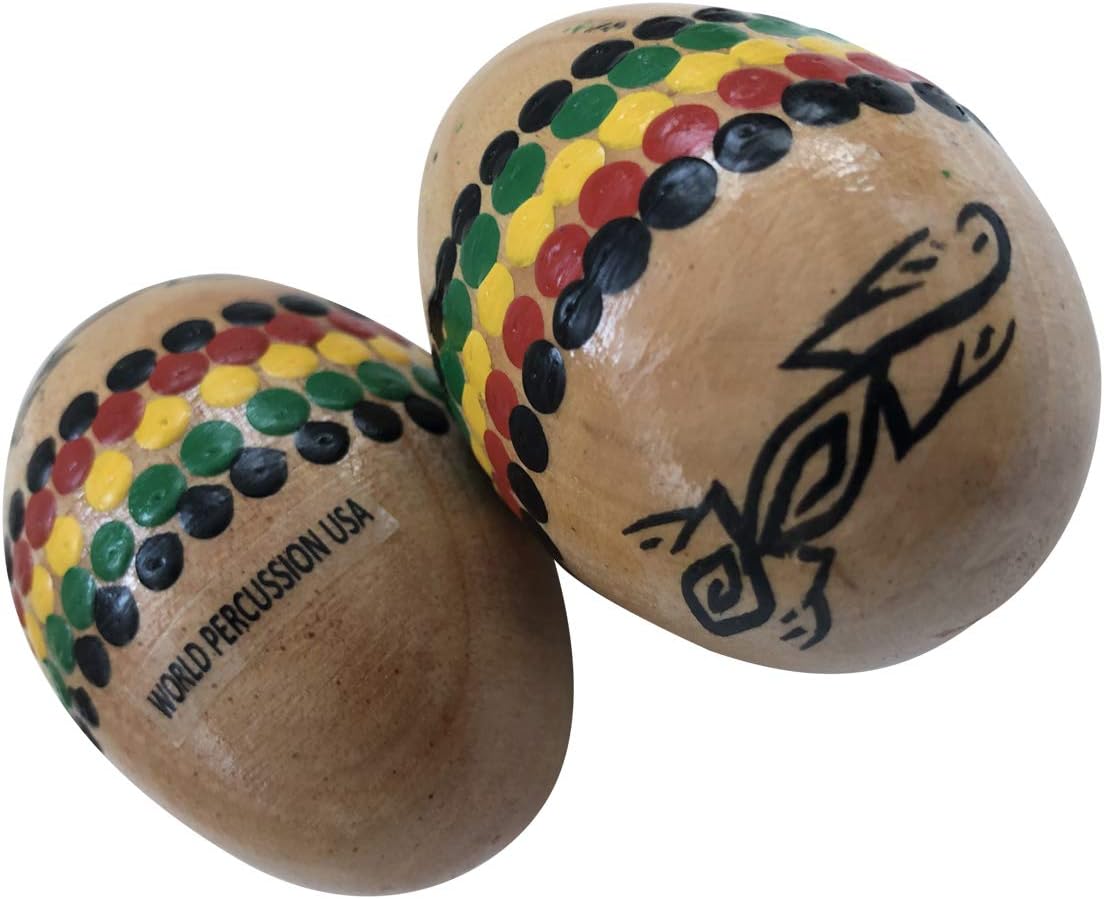 Wood Egg Shaker Pair 2pcs - Painted Rasta Design, Handheld Percussion Instruments for Poly-Rhythm - Wooden Egg Maracas Musical Instrument by World Percussion USA