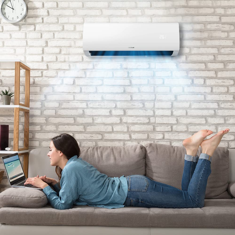 Cecotec Split Climatisation AirClima 12000 Smartfresh Connecté. 12000 BTU, Moteur DC, Pompe à Chaleur, Contrôle Wifi, Télécommande, Ecran LED, Système Inverter, Couverture 22 m2