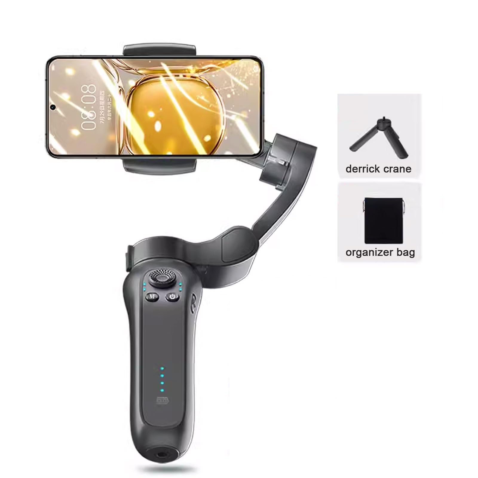 Stabilizzatore gimbal per smartphone per registrazione video a 4 assi per Android e smartphone con modulo di tracciamento, luci a LED, kit vlogging, portatile e pieghevole
