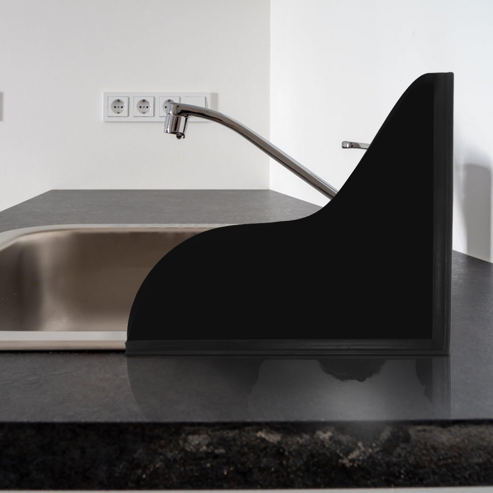 Levemolo 2 Pezzi Paraspruzzi Cucina in Acrilico Nero Protezione Antispruzzo e Antiscivolo per Lavello, Design Moderno per Bagno e Cucina