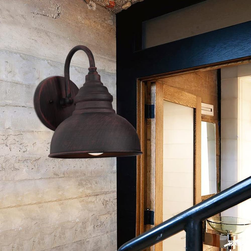 Außenwandleuchte Retro Wandlicht Wandlampe Vintage wandstrahler Schwarz Rostfarbe 1-Flammig Innen/Außen E27 Metall Schatten Wasserdichter Flur Treppen Terrasse Türkopf Eingang Wohnzimmer haus Licht