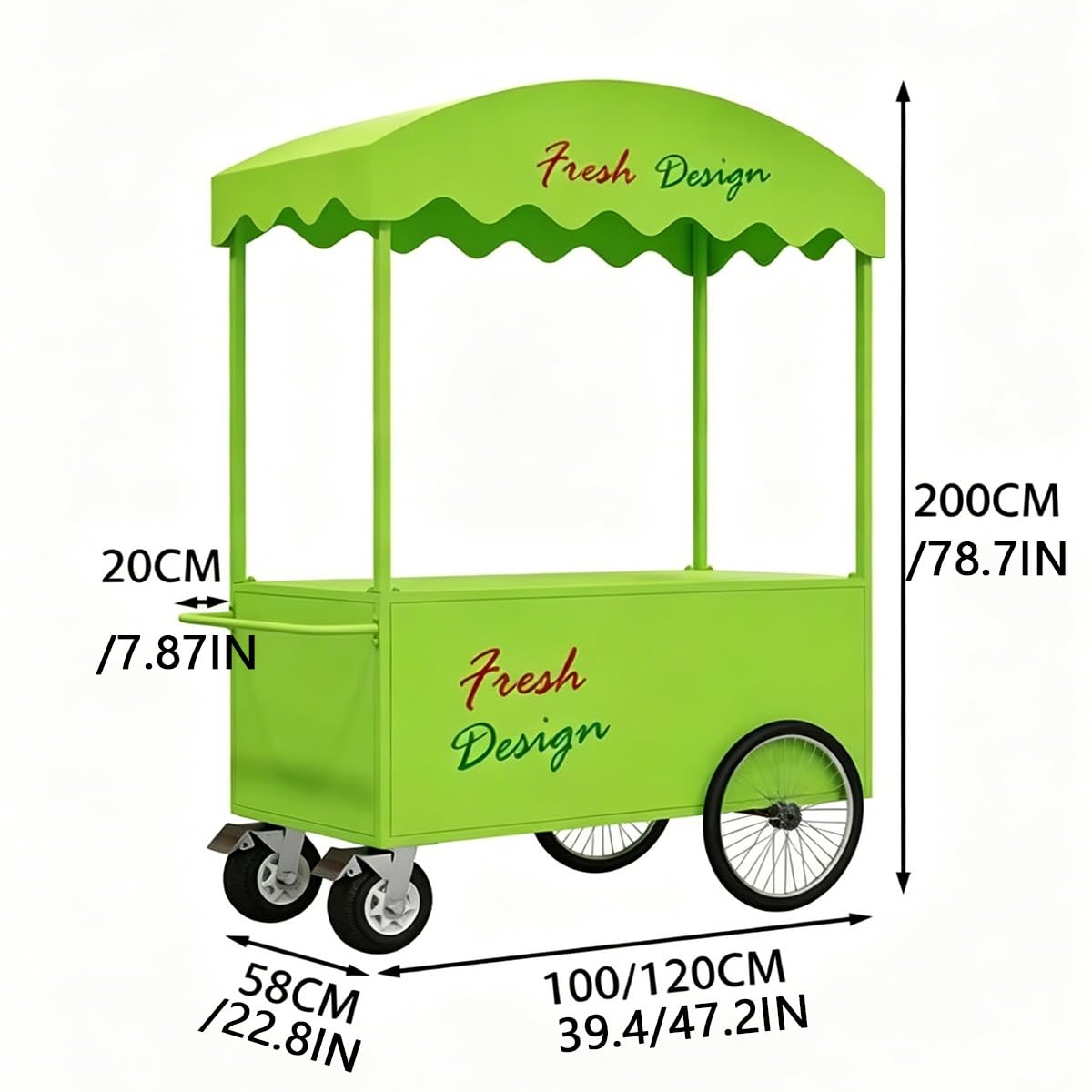 Carrito de Venta Ambulante Exterior con Techo Curvo, Carro de Comida con Amplia Superficie y Almacenamiento para Eventos(Red,L 100CM/39.4IN)