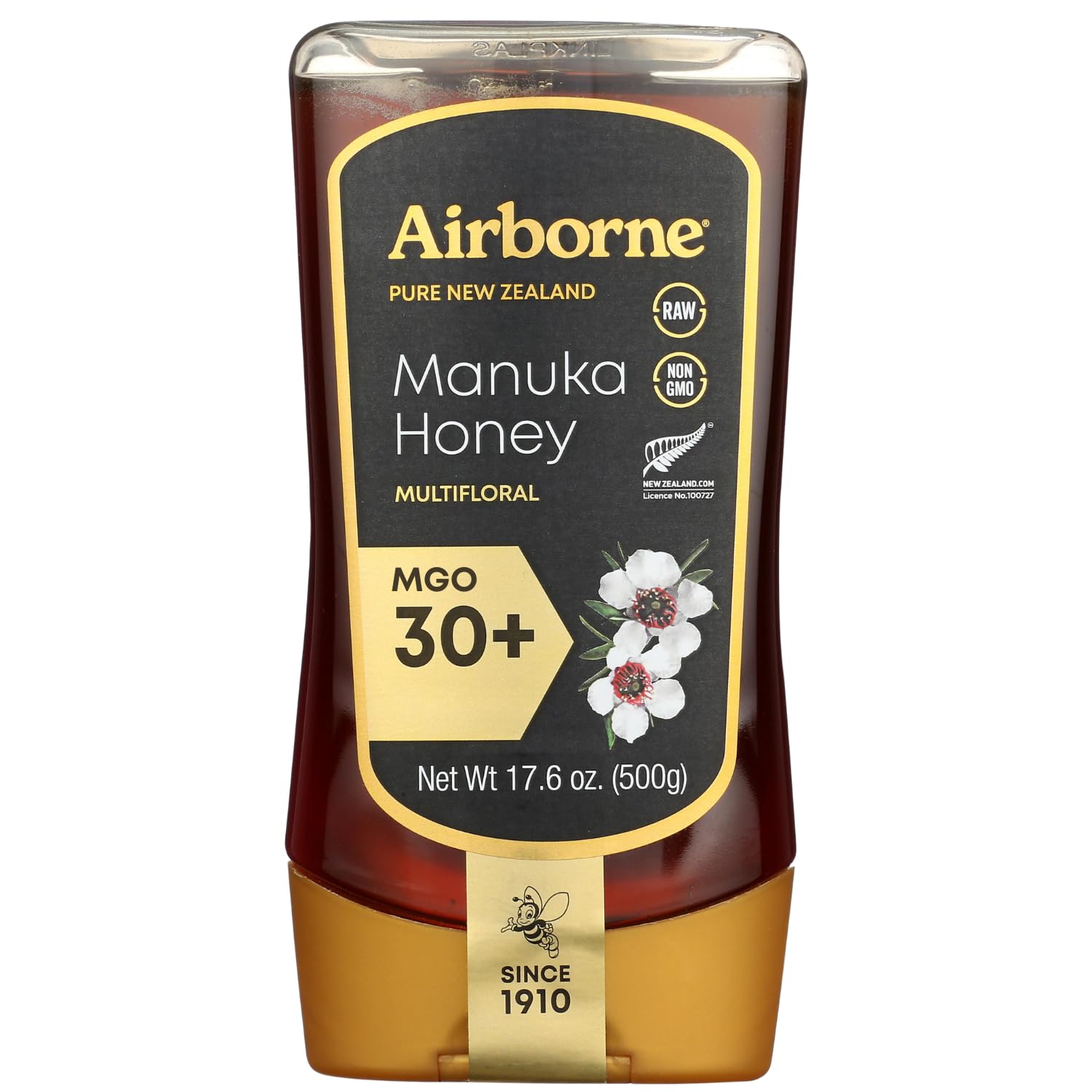 Airborne Honey Raw Manuka Multifloral Honey MGO 30+, New Zealand, Non-GMO, 17.6oz | Raw, Unfiltered, Natural, Traceable Hive-To-Jar | Creamed