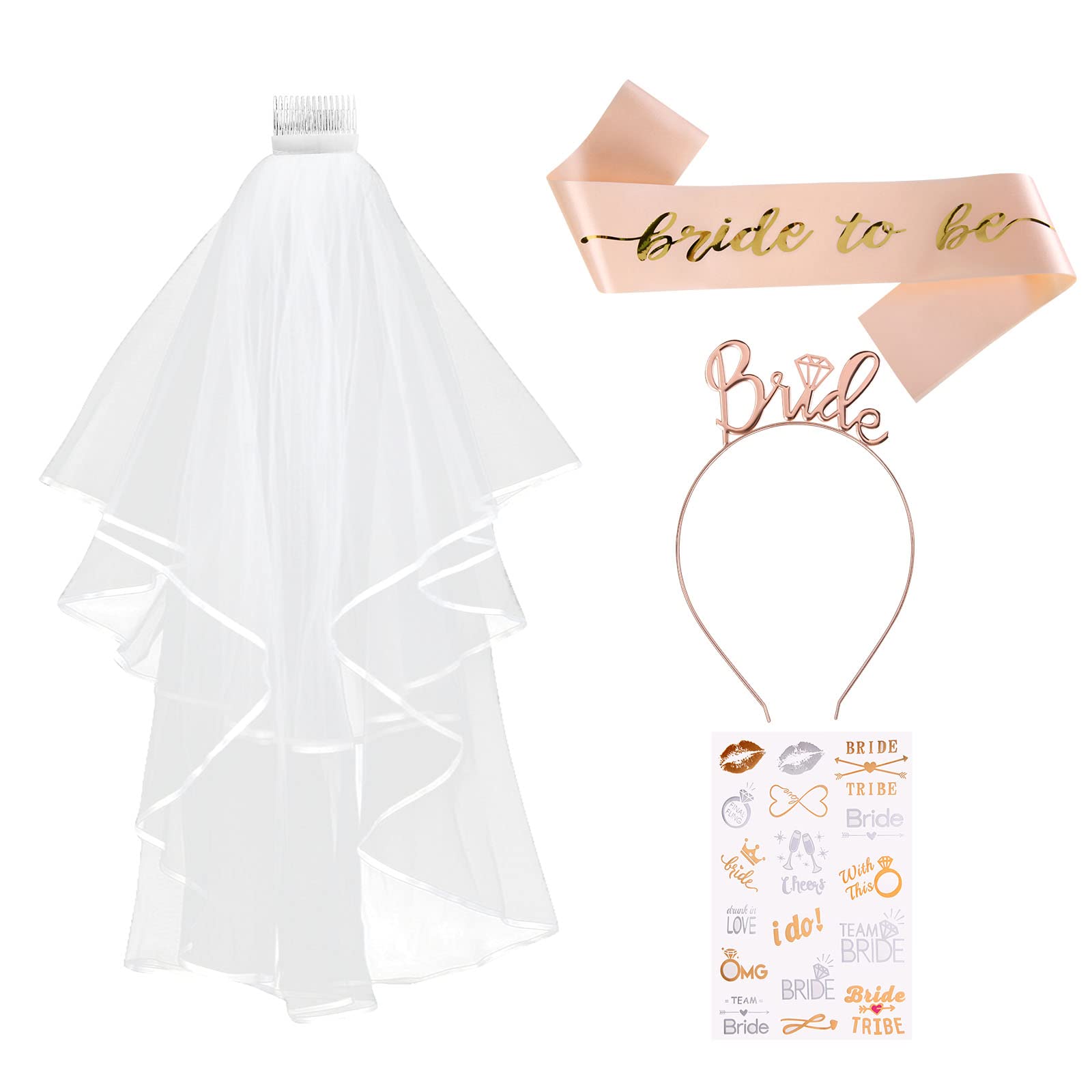 Aomig Bride to Be JGA dekoracyjna szarfa zestaw 4 szt. Team Bride szarfa na wieczór panieński, fotografia ślubna, korona urodzinowa, dla dziewcząt, welon, tiara, wieczór panieński, opaska na czoło w