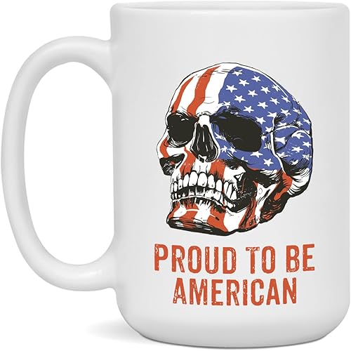 Miniatura 2 de Proud To Be American - Taza de café de cerámica Proud To Be American Gift  Proud To Be American Skull American Flag Taza disponible en 11 o 15 oz