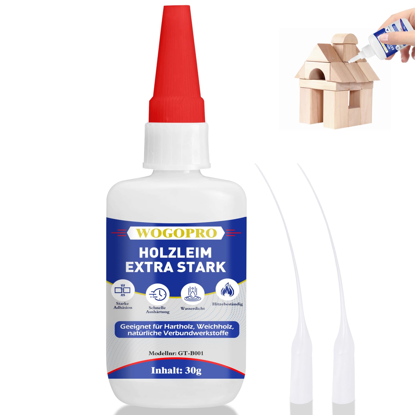 Holzleim Extra Stark, Holzkleber Wasserfest, Transparent und Schnell Trocknender Holzleim für Vielseitige Verleimungs- & Bastelarbeiten, 30g