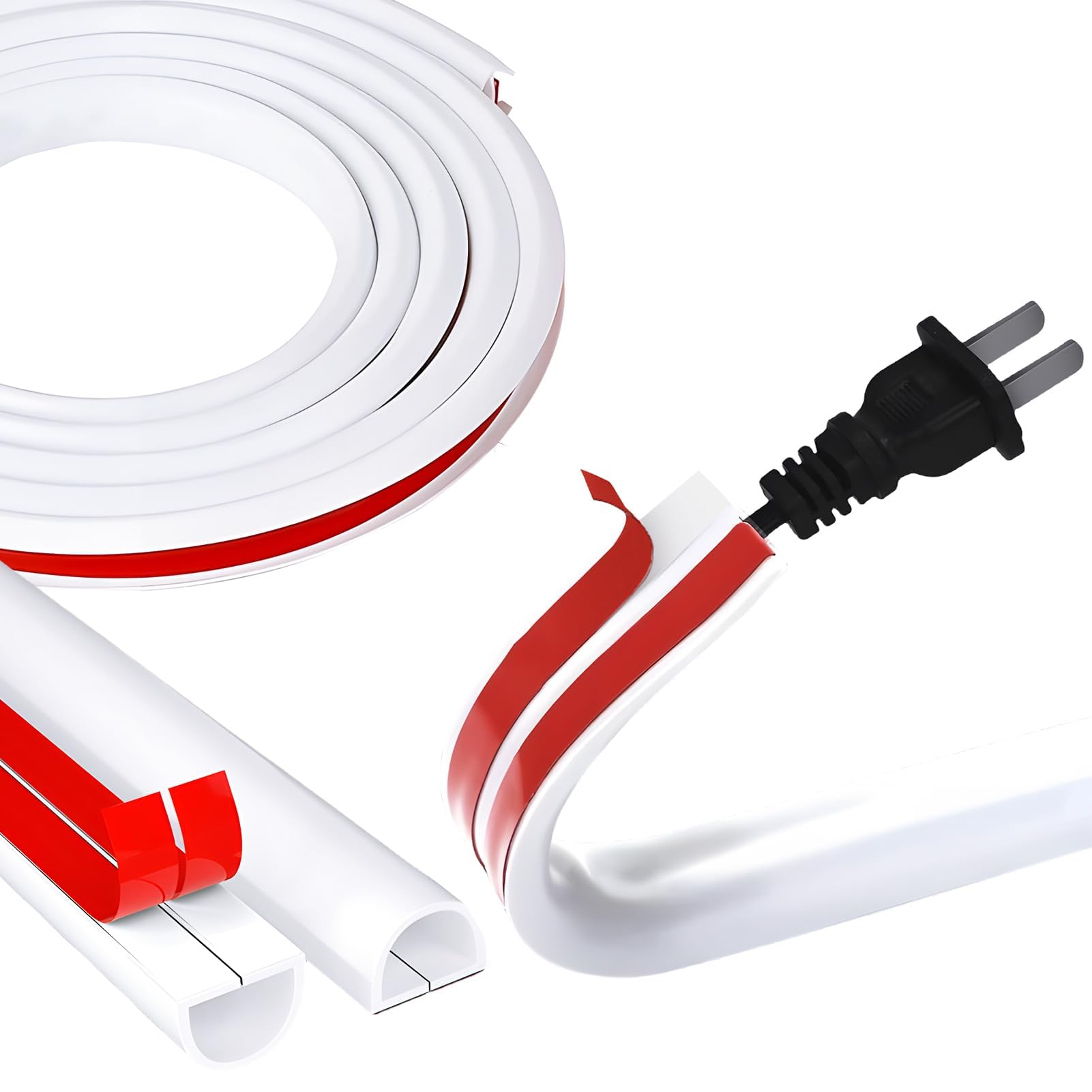 1 Meter Micro Cable Trunking, 15x10mm Half Round Self Adhesive Cable Cover White PVC Hider Cable Management Trunking Semi-circular Flexible Wire Mini Cover One-Cord Channel for Electric Wires