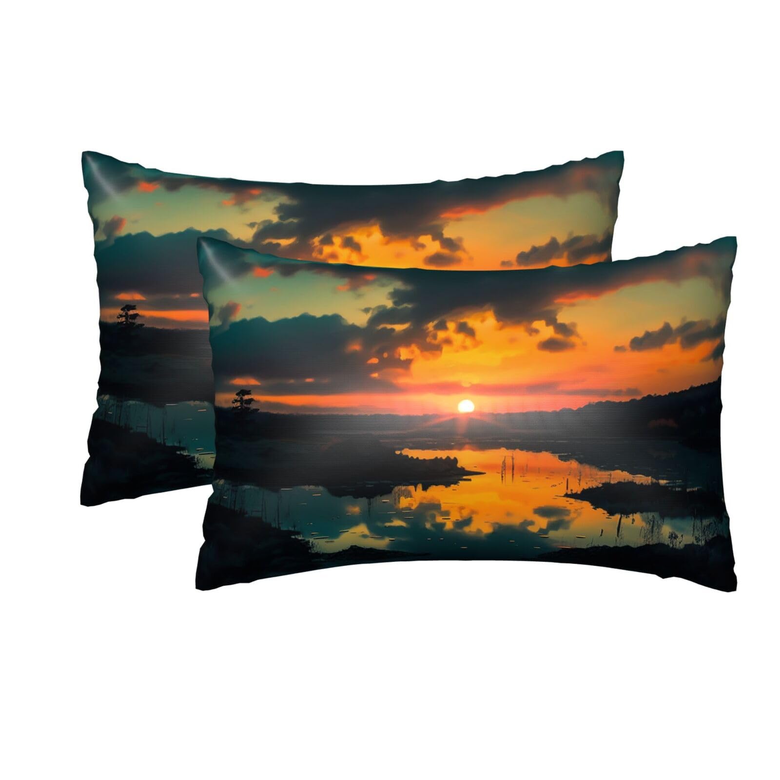 2 Pack Queen Silk Pillow Cases with Hidden Zipper, Luxury Soft Satin Pillow Covers for Hair and Skin, Sunset Dawn Pillowcases 20"x30" Bed Pillow Protectors Cover for Sleeping Gifts