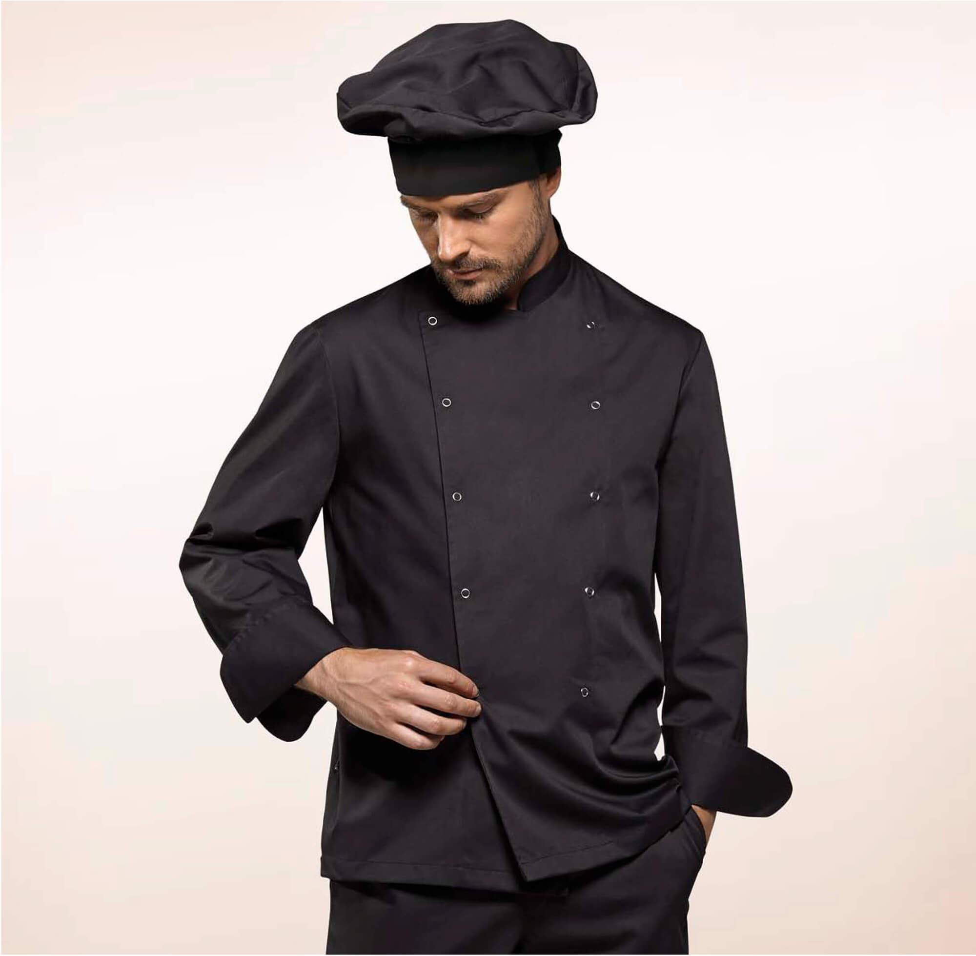 Chaquetilla Cocinero Hombre De Manga Larga Diseño Regular Fit. Color Negro. Ropa Cocina/Hostelería. Talla 50. Ref: 633