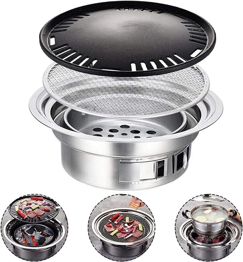 リン和膳居です炭火焼きコンロ BBQ グリル ステンレス 焼肉 韓式のBBQプレート アウトドアコンロ 素早く均一に加熱 家庭用 キャンプ 商業 キャンプ用グリル・焚火台 (直径40cm)