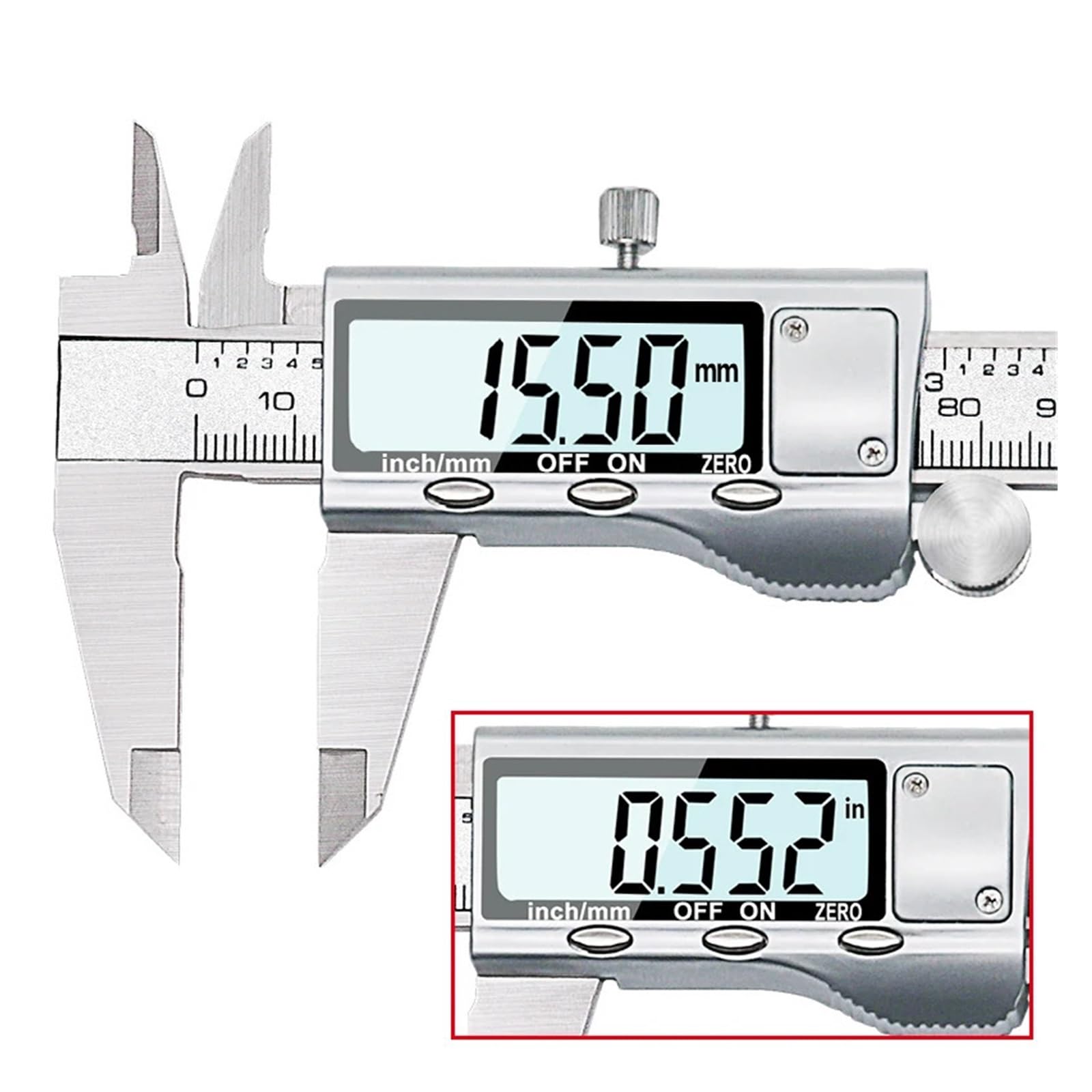 Pies de Rey Calibrador Vernier Digital electrónico de Acero Inoxidable 6 Pulgadas y 150mm, medición micrómetro Metal