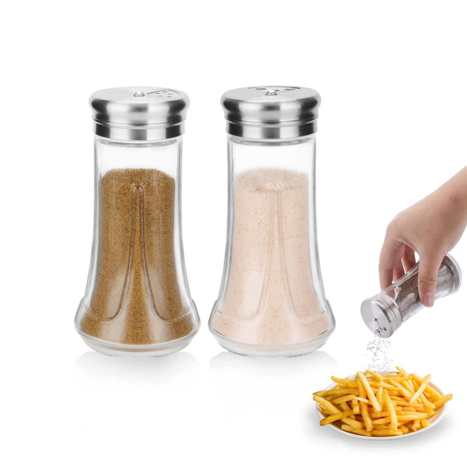 Salt & Pepper Set Salt Shaker, 120 ml Powder Shaker with Glass Bottle, 304 Stainless Steel for Sugar, Spice, Kitchen Accessories for Home, Kitchen, Restaurant, Dining Table