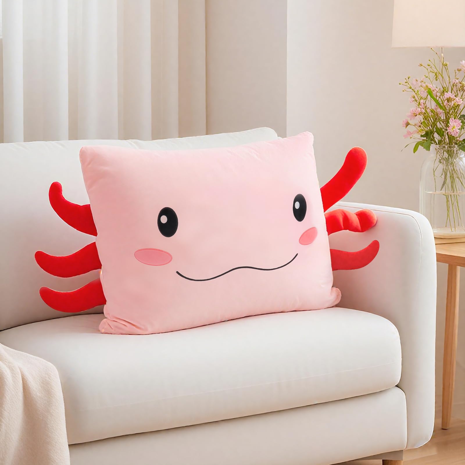 Kids Plush Cute Pillowcase Animal Pillow Pals Axolotl Soft Toddler Pillow Cover for Beds and Nap Time Travel Pillows Bedroom Home Furnishing (Axolotl-Pink, 26×20Inches)