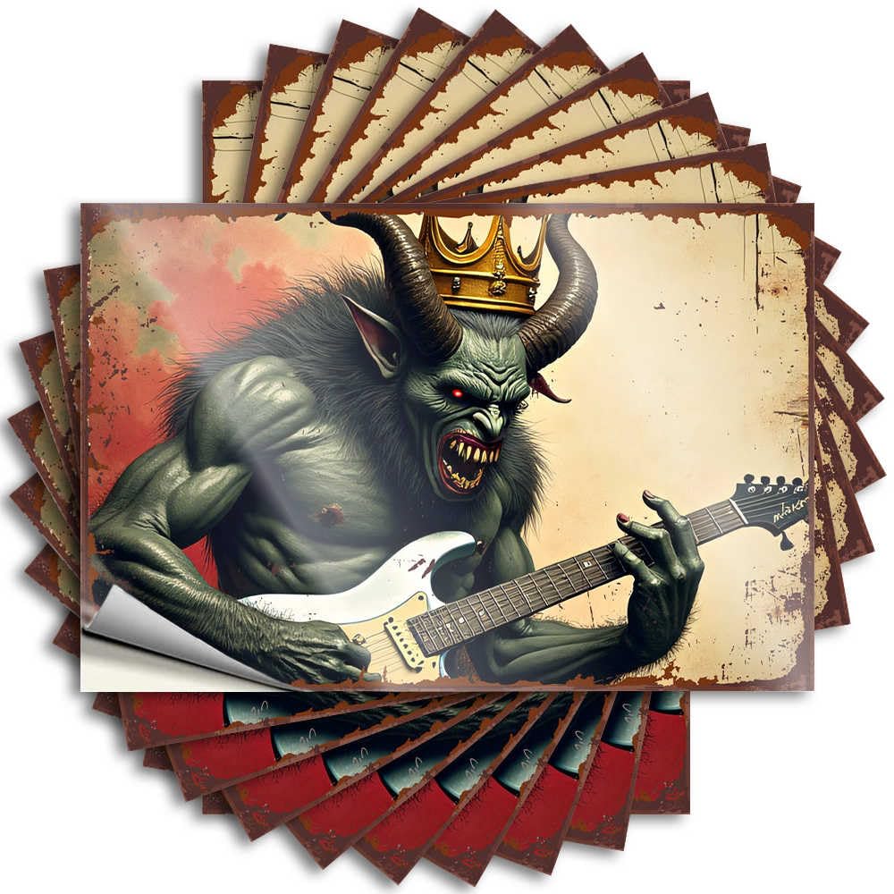 Stickers Music | Good Laptop Green Demon King Rocks Out with Electric Guitar for Western(8X12CM)