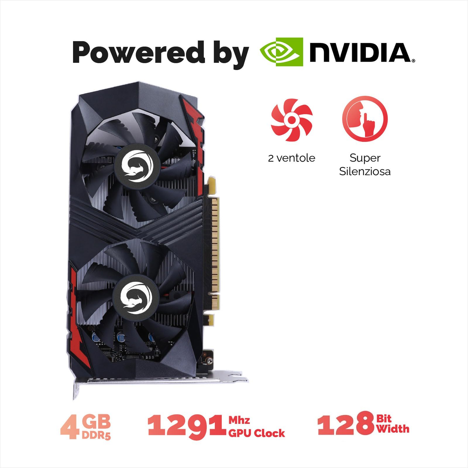 Nuwo Scheda Video GTX 1050 Ti GTX1050Ti 4 GB GDDR5 128 bit 1291MHz, Scheda Grafica GPU per PC Gaming, DVI, HDMI, DisplayPort, PCI Express 3.0 x16, Supporta DirectX 12, Bulk
