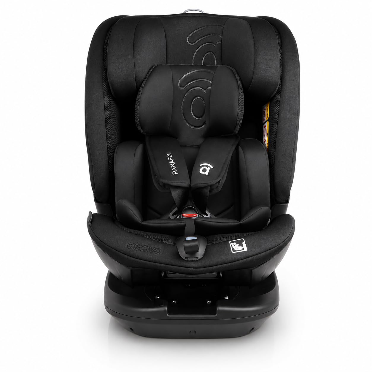Silla de Coche i-Size 40-150 cm Grupo 0 1 2 3, ISOFIX + Top Tether, Giro 360°, Contramarcha hasta 105 cm, Reclinable – Asalvo Panafix Negro