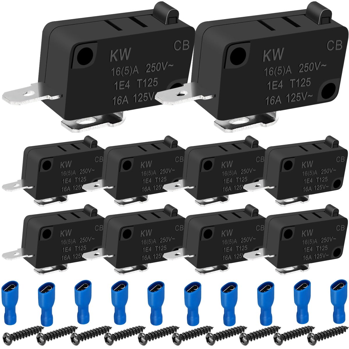 MKBKLLJY 10PCS Microwave Oven Door Switch Replacement Part Snap Action Button Micro Switch KW7-0 Normally Open 2 Pin 16A 250V / 125V AC, 0.6A 125V / 0.3A 250V DC with Cold Pressed Connector Screw