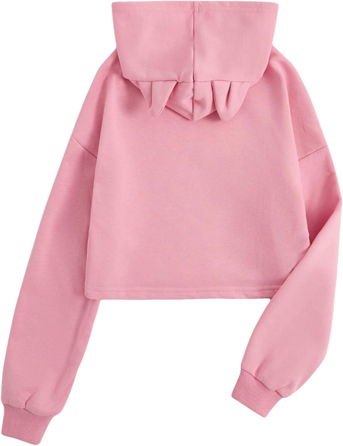 MakeMeChic Girl's Cute Ear Cat Print Crop Hoodie Drop Shoulder Long Sleeve Hooded Sweatshirt Tops - Image 2