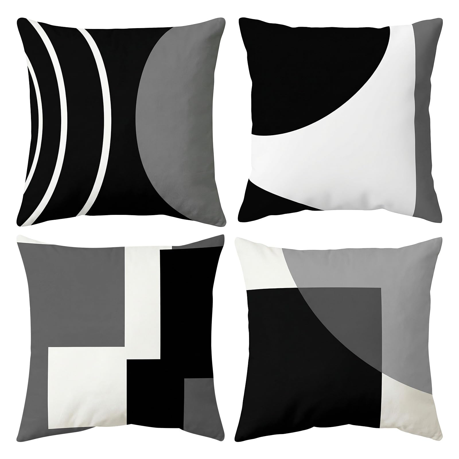 YancLife 4PCS Black White Grey Cushion Covers 45x45cm Geometric Cushion,Abstract Living Room Cushions Covers House Warming Gifts Soft Comfortable for Sofa Couch Bedroom Living Room — image 1