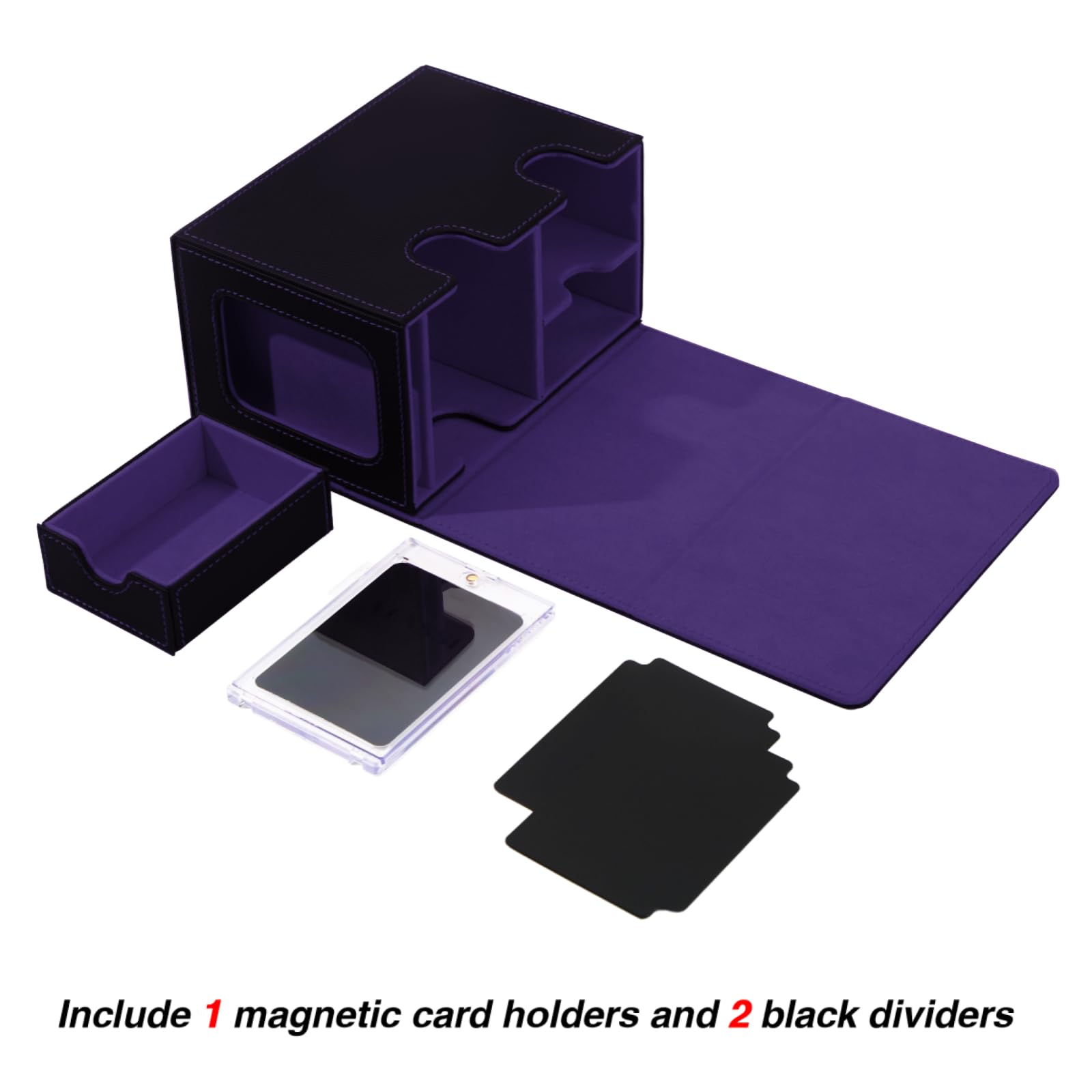 Venssu MTG - Caja para cartas Commander o Prime con bandeja de dados, caja de cartas para 200 tarjetas de una sola manga, caja de almacenamiento de tarjetas TCG con 2 separadores y 1 tarjetero
