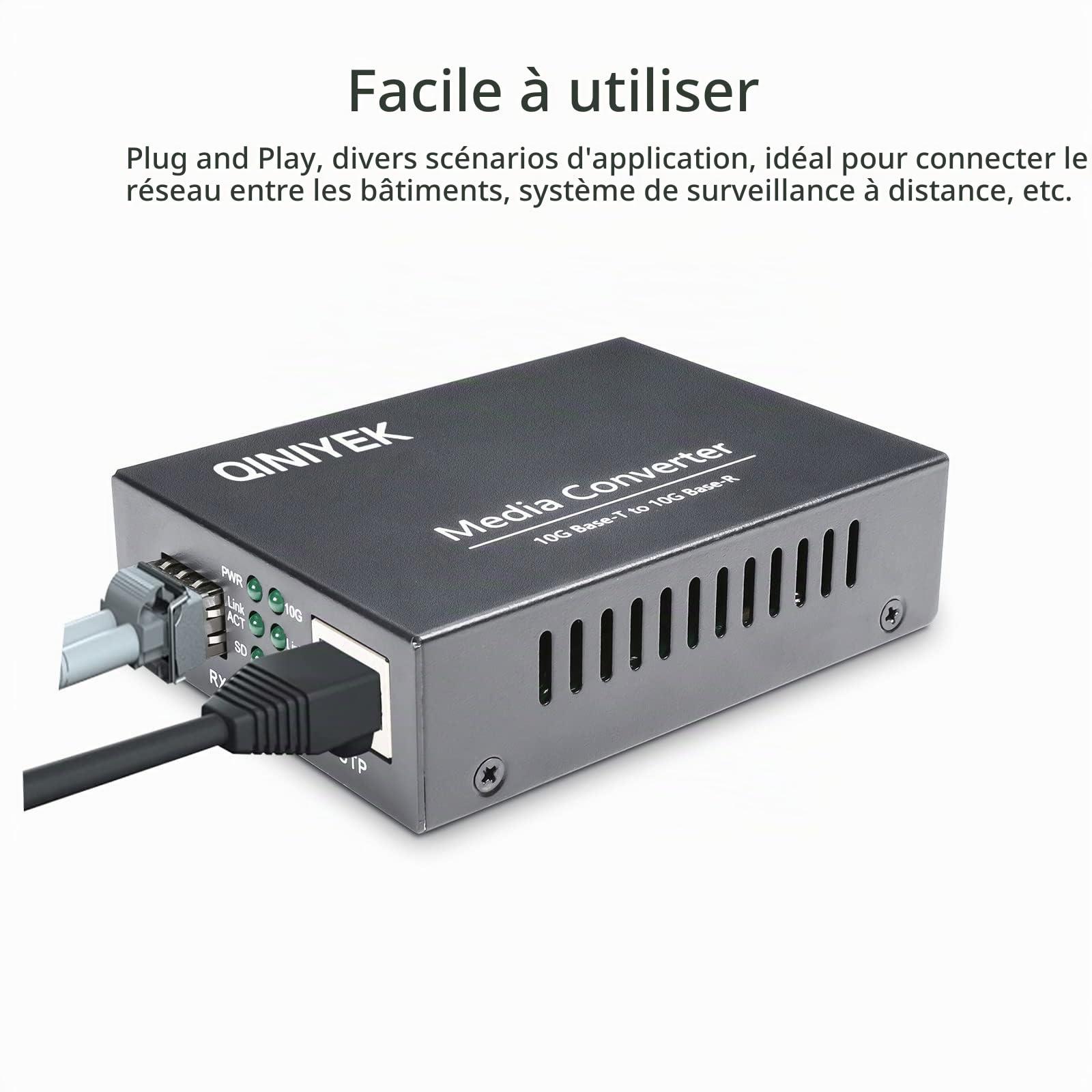10Gb Ethernet Fiber Media Converter, 10G Fiber Ethernet Converter with 1 x RJ45 10GbE Port to 1 x 10GbE SFP+ Port