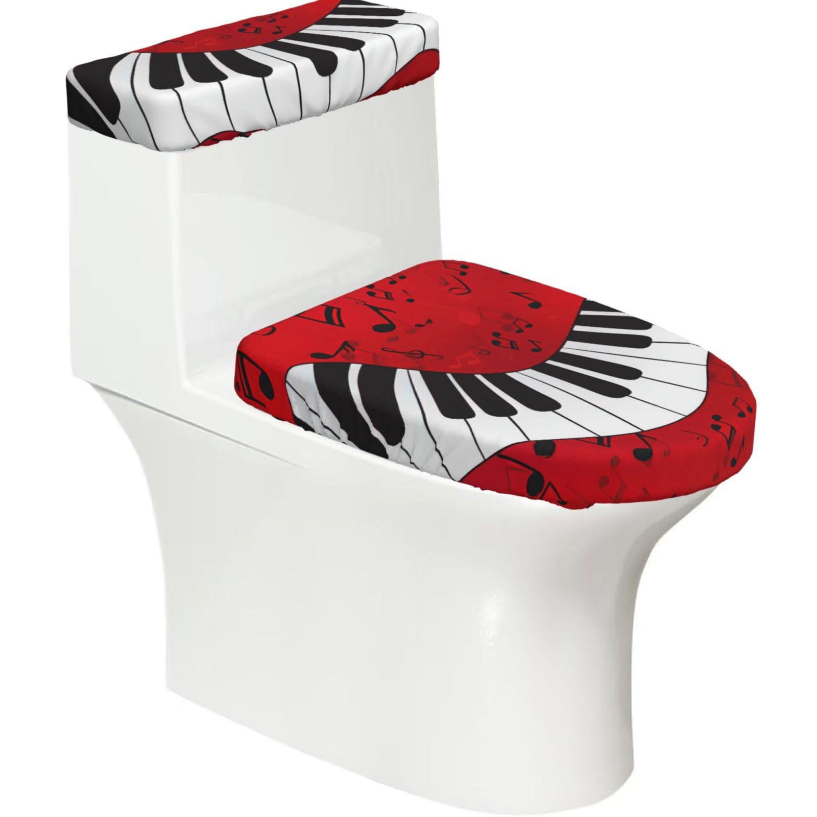 Music Note Piano Print Bathroom Decor Toilet Lid Cover And Tank Covers, Restroom Accessories Fits Most Round
