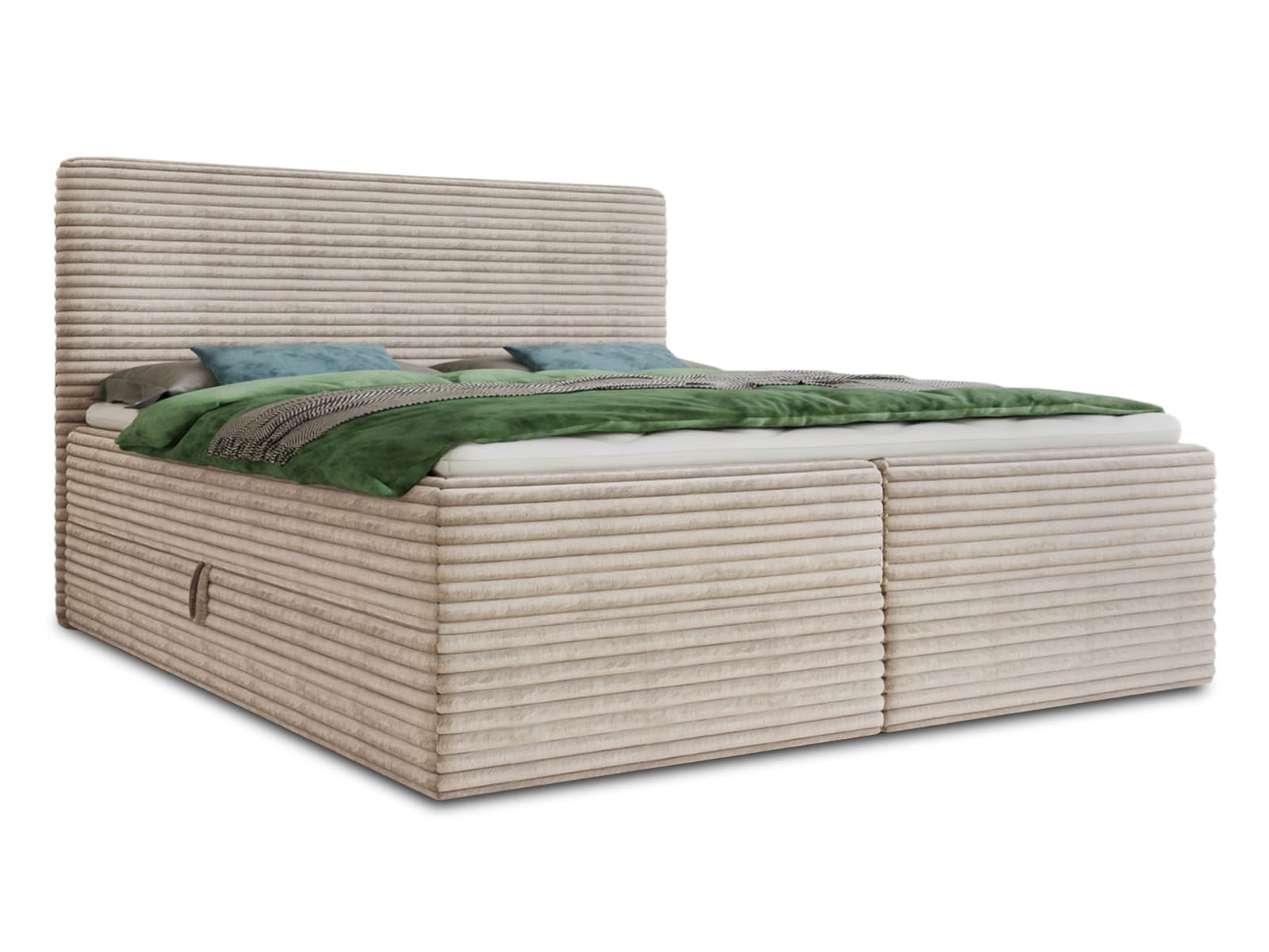MolIo Boxspringbett mit zwei Bettkästen – Cordstoff Beigebraun (180x200 cm)