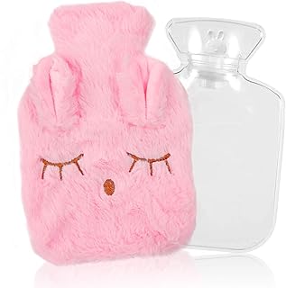 Bouteille eau Chaude avec Housse,bouillotte en tricot,Bouillotte amovible et lavable,Bouteille d'eau chaude encaoutchouc avec Housse tricotée,Les meilleurs cadeaux d'hiver et de Noël (Rose)