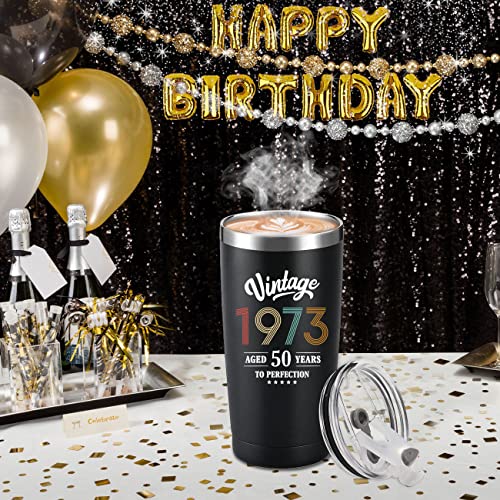 Bdayption 50Th Birthday Gifts For Men Women, Happy 50 Year Old Birthday Party Gift, 50Th Bday Gift For Him Or Her, Fifty Birthday Present, 20Oz Vintage Black Tumbler Cup #TOP2