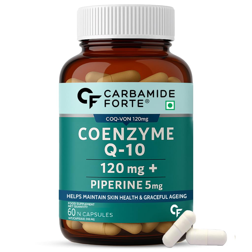 Carbamide Forte Coenzyme Q10 supplement - CoQ10 120mg with Piperine 6mg | Coenzyme Q10 supplement Helps Maintain Heart Health & Cellular Energy – 60 Capsules 60 Capsules Blue