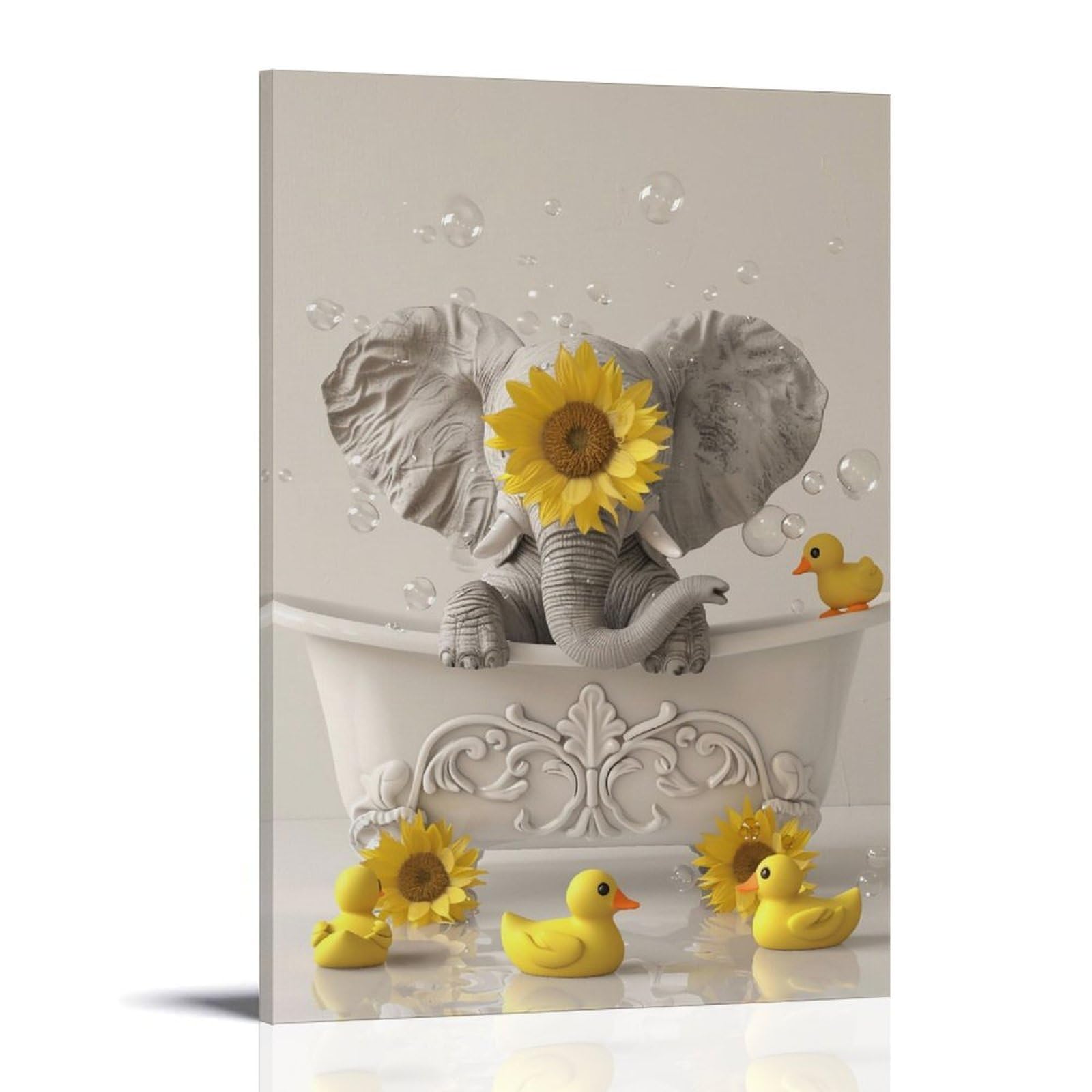 HUERYRYHY Elephant Sunflower 02 Poster Wall Art Canvas Vintage Aesthetic Painting Decor for Rooms 20x30inch Frame-style