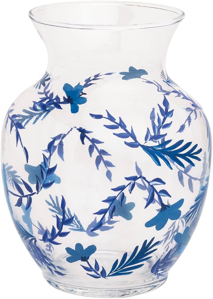 Mud Pie Glass Blue Vine Stem Vase