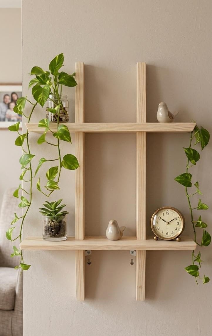 Dreamy design Pine Wood Wall Shelf | Wooden Floating Shelf for Living Room, Bedroom, Kitchen & Bathroom | Wall Mounted Display Shelf for Plants, Books, Watches, Photo Frames & Home Accessories-image-21