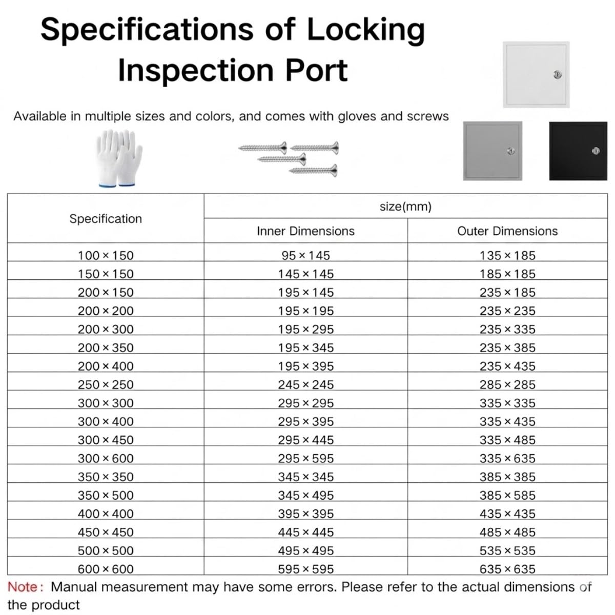 Panel de Acceso para Placas de Yeso Laminado de 300x300, 400x400, 500x500 y 600x600 mm, trampilla de inspección de Techo metálica con Cerradura, Tapa para Orificio de Pared de Puerta de acce