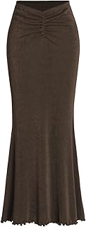 CIDER High Waist Skirts for Women Mermaid Skirt Fishtail Ruched Bodycon Long Maxi Skirt Lettuce Trim Stretchy Price In India