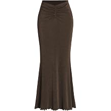 CIDER High Waist Skirts for Women Mermaid Skirt Fishtail Ruched Bodycon Long Maxi Skirt Lettuce Trim Stretchy