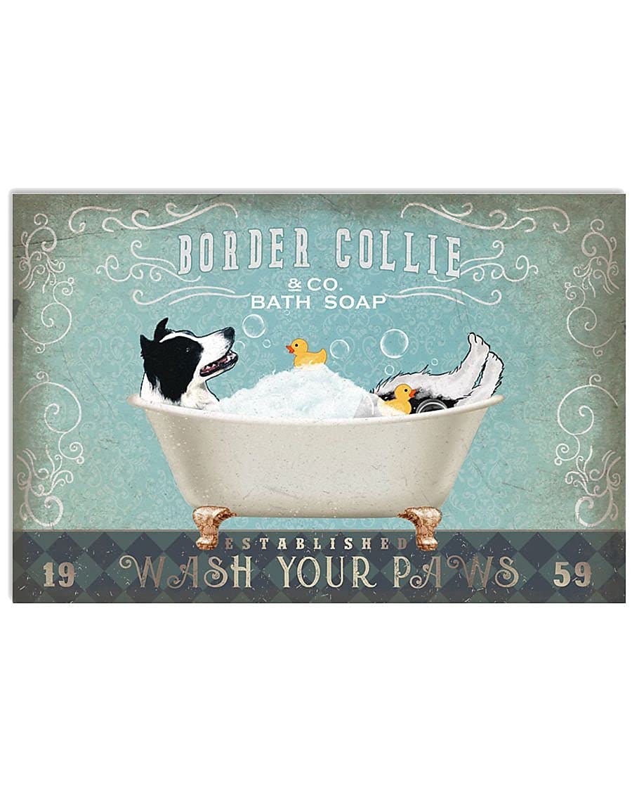 Tnnd Border Collie Puppies On The Bathroom Metal Sign Art Tin Metal Poster Gift 8X12 Inch