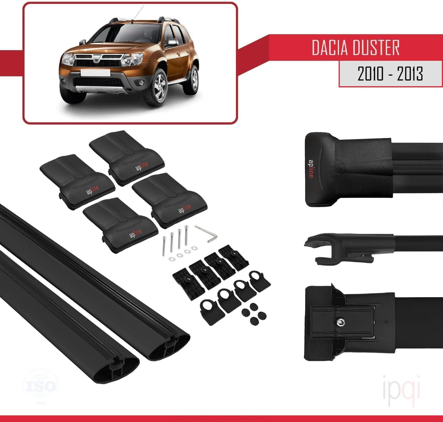 RE&AR Tuning Cross Bar Compatible for Dacia Duster 2010-2014 Roof Racks Car Top Luggage Carrier Rails Alu Black
