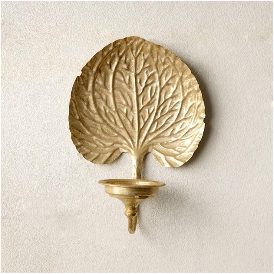 Candle Holder Set of 2 Vintage Gold Wall Candle Holders - Leaf Decor for Living Room & Doorway