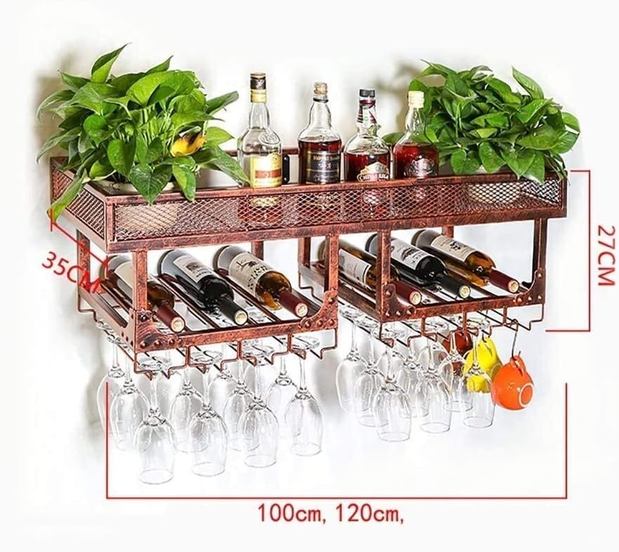 Wine Display Rack Industrial Wine Glass Holder Hanging Glass Cup Holder Creative Wine Glass Holder Hanging Restaurant Iron Frame Hanging Wine Rack Storage B 100 35 27Cm (B 100 * 35 * 27cm) image 2