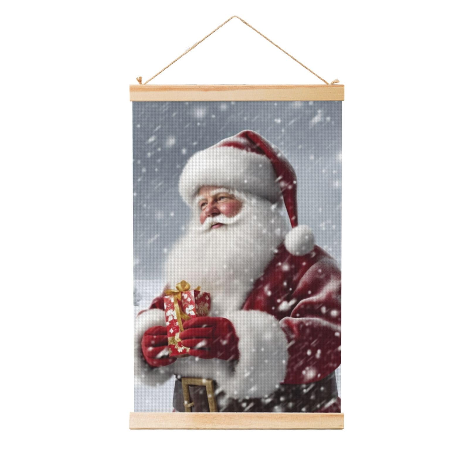 Santa Claus Snow Secenry Poster Wooden Shaft Hanging Poster Wall Hanging Banner Canvas Artwork with Wood Frames 36"x24" Modern Artwork Decor Ready to Hang Wall Art for Home Decor Scroll Painting